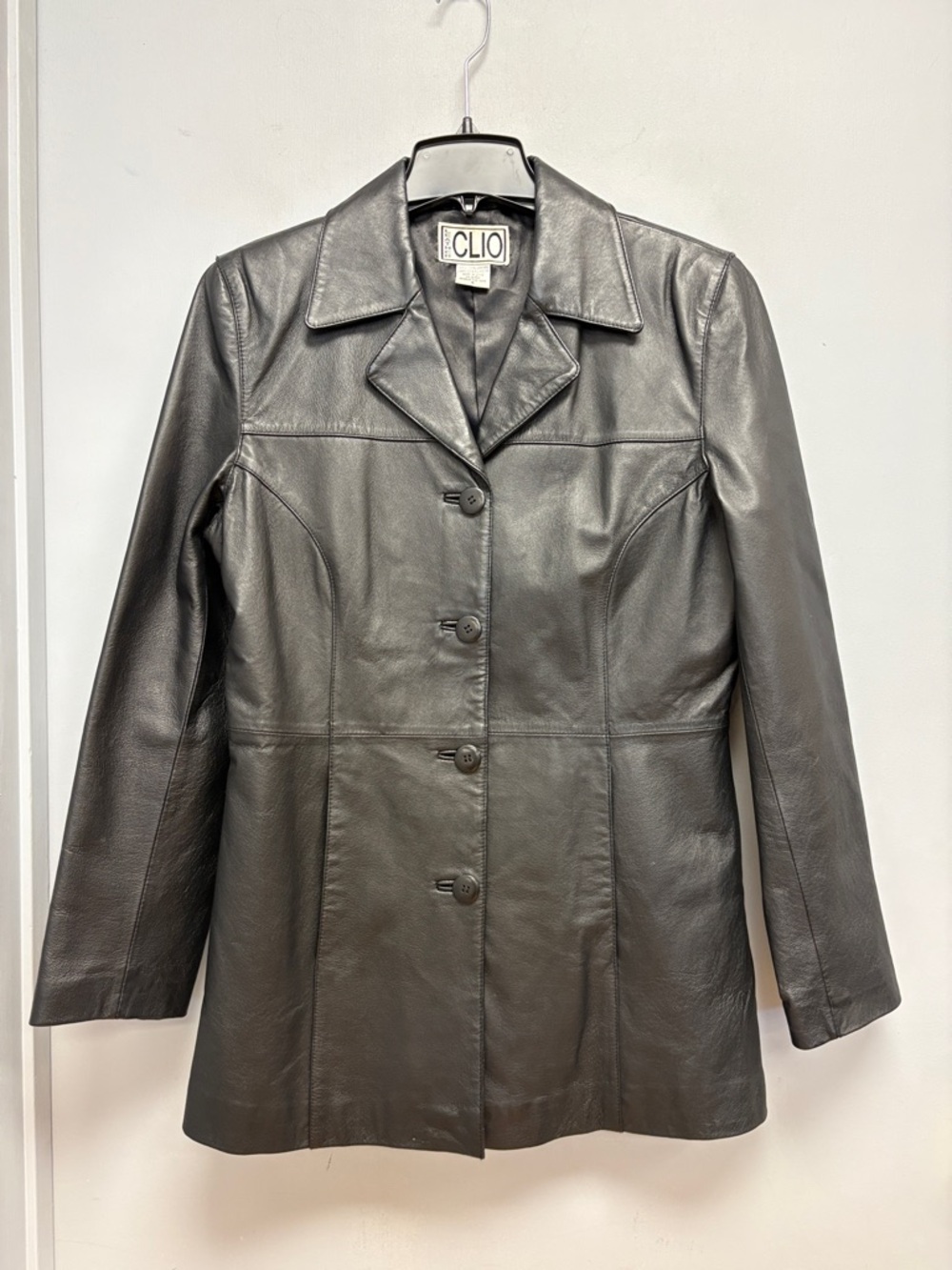 Vintage Leather CLIO Tailored Jacket Women’s Size 8 Black Button Front Blazer